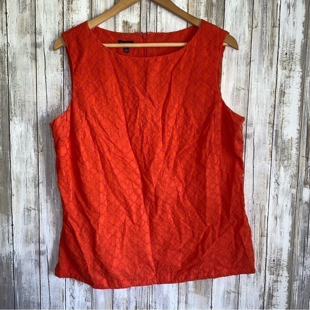 Talbots Orange Eyelet Sleeveless Blouse